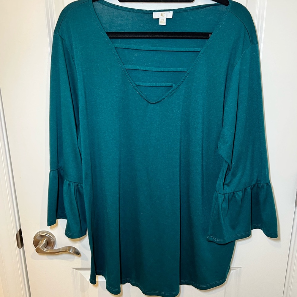 Teal Charming Charlie Bell Sleeve Knit Top | XL